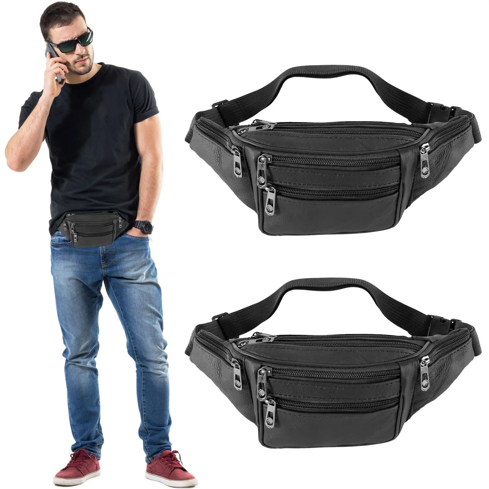 Genuine Leather Waist Pack — Multi-Pocket Travel Belt Bag for Men and Women
