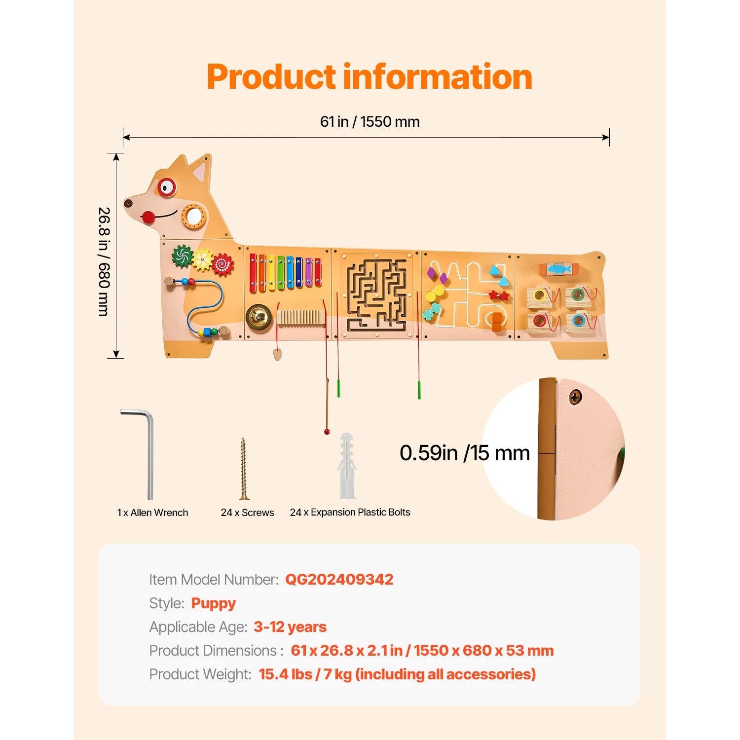 SucceBuy Puppy Kids Wall Busy Panels — 12 Activity Montessori Sensory Board