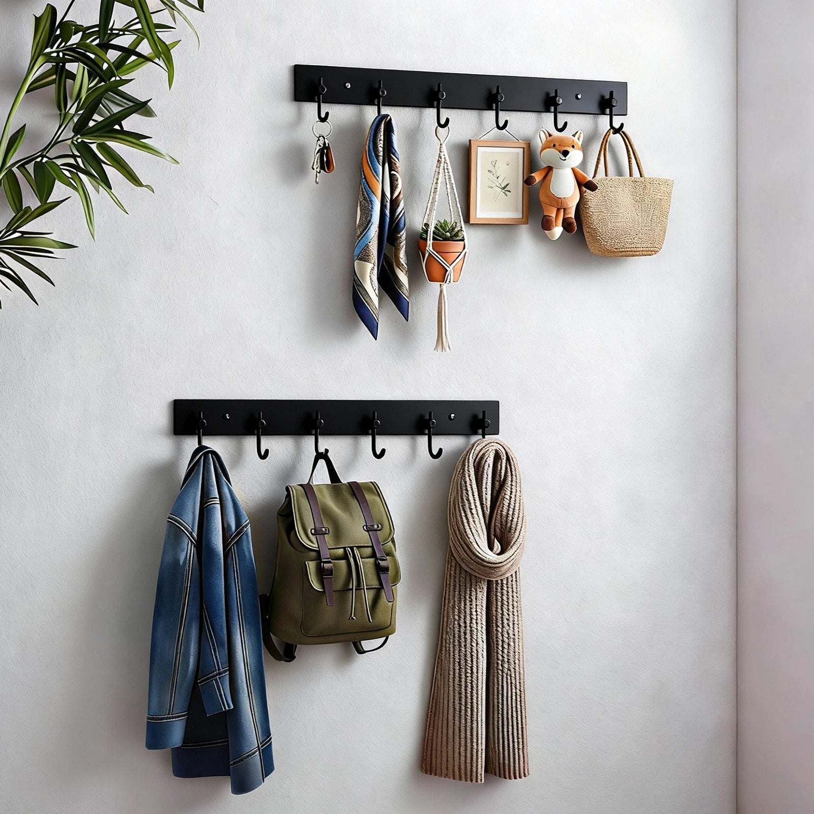 Stainless Steel Wall Hook Bar — 2 Pack Adhesive or Screw Mount Rack