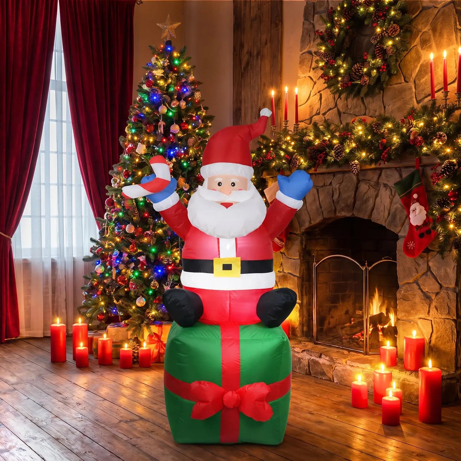 6ft Inflatable Santa Claus on Gift Box — Outdoor Christmas Yard Decor