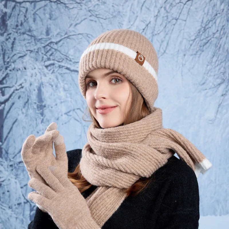 KINIJA Knitted Winter Accessory Set — Warm Hat, Scarf, and Gloves