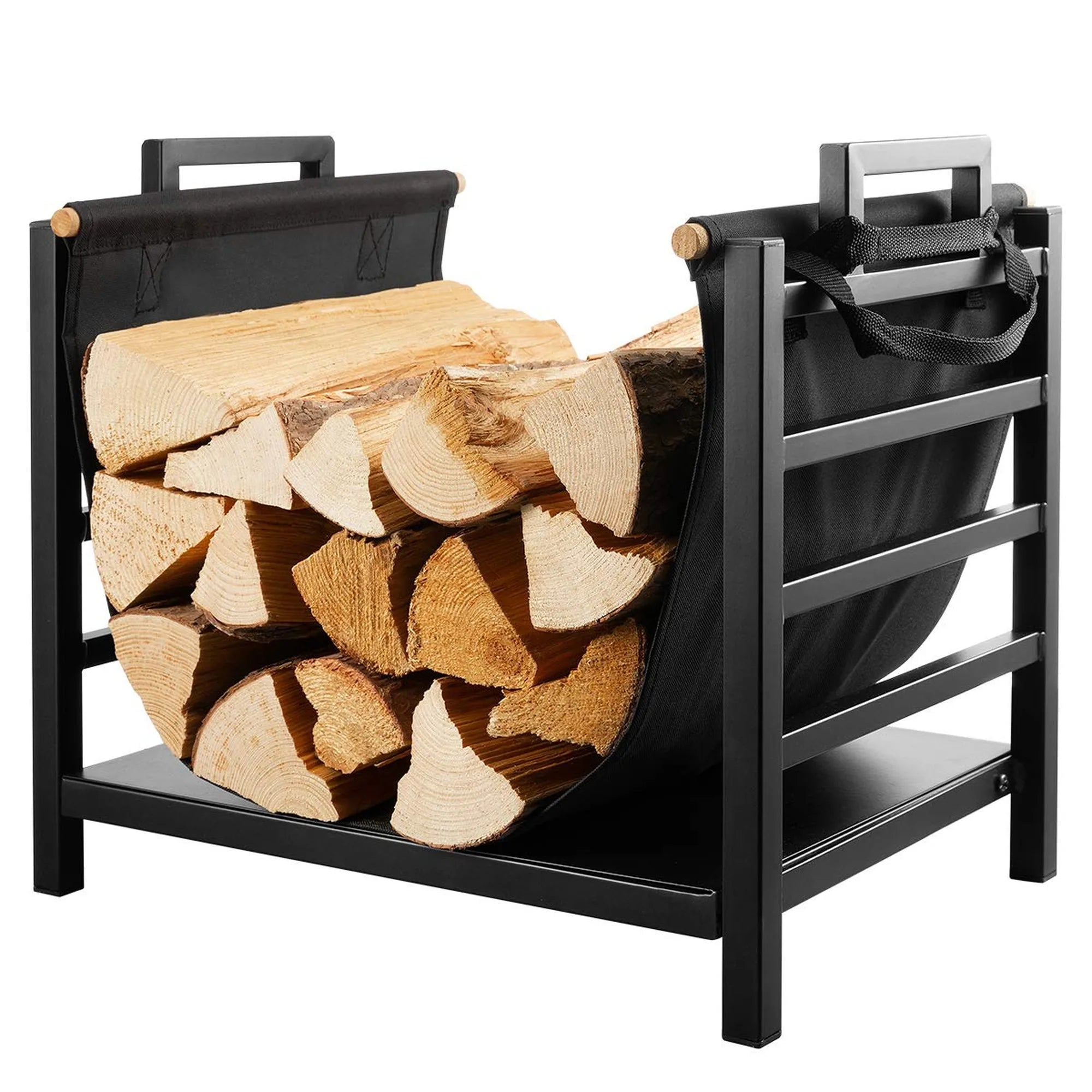 Metal Firewood Rack with Canvas Log Carrier — Indoor & Outdoor Storage
