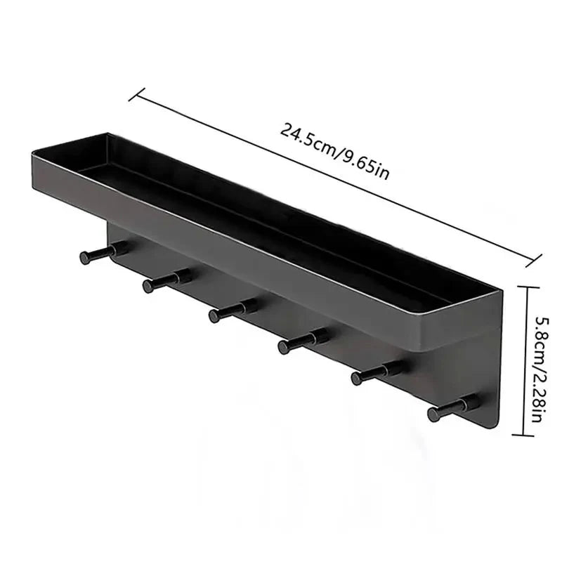 Wall Mounted Storage Rack — Multi-Purpose Organizer with 6 Hooks