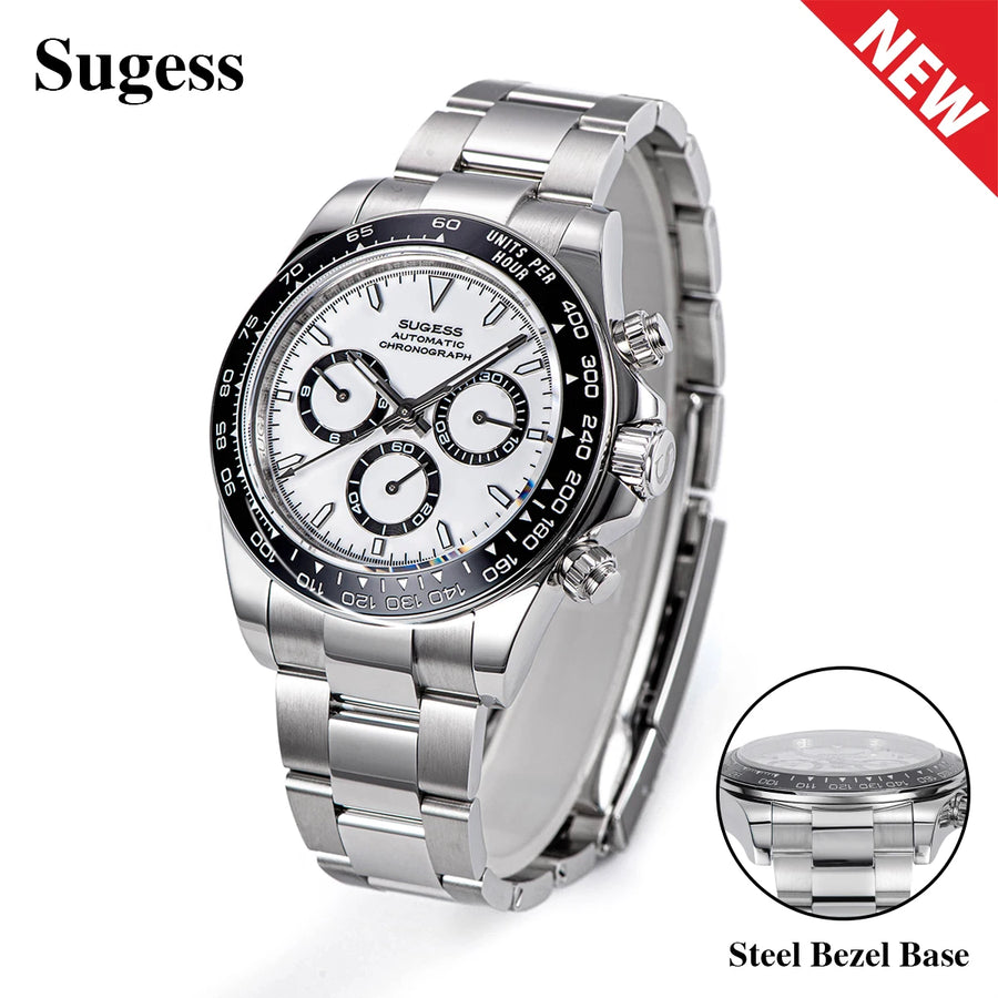 SUGESS Panda Chronograph Watch — Automatic Mechanical Diving Timepiece