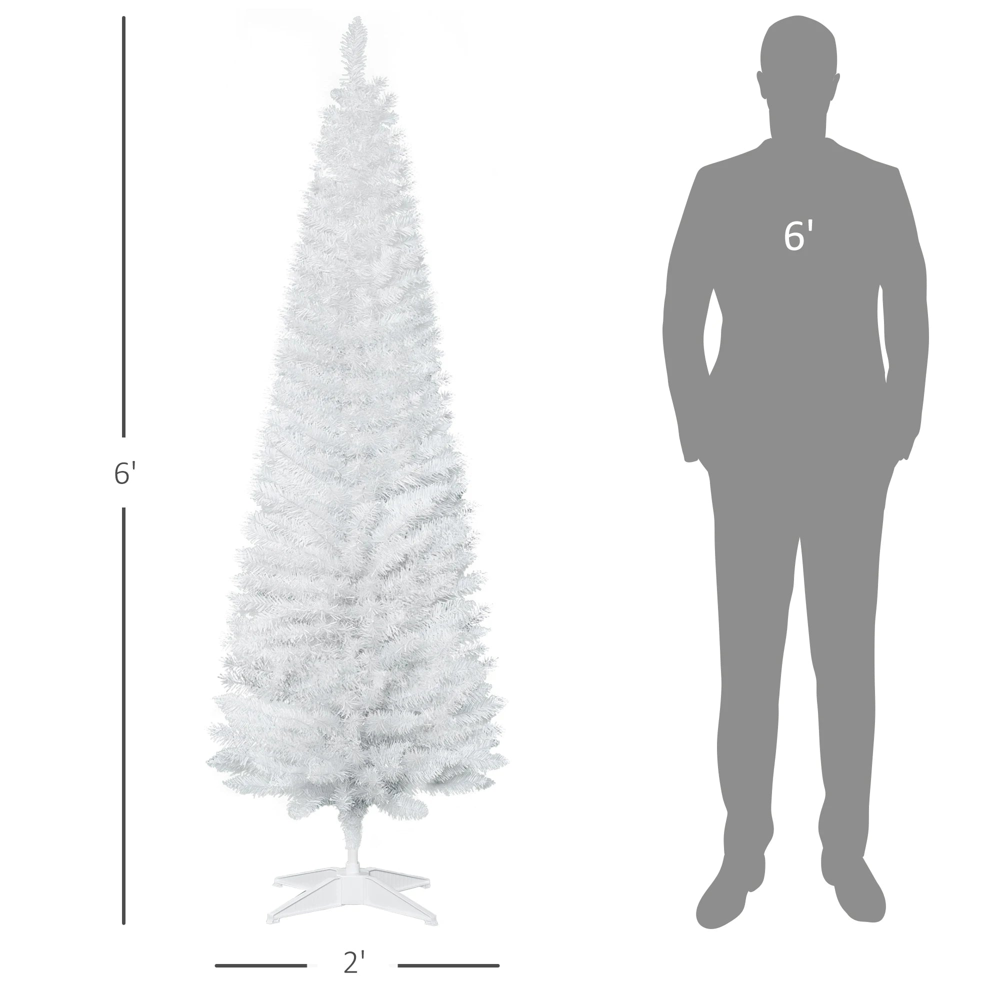 HOMCOM 6ft Artificial White Christmas Tree — Slim Pencil Style Holiday Decor