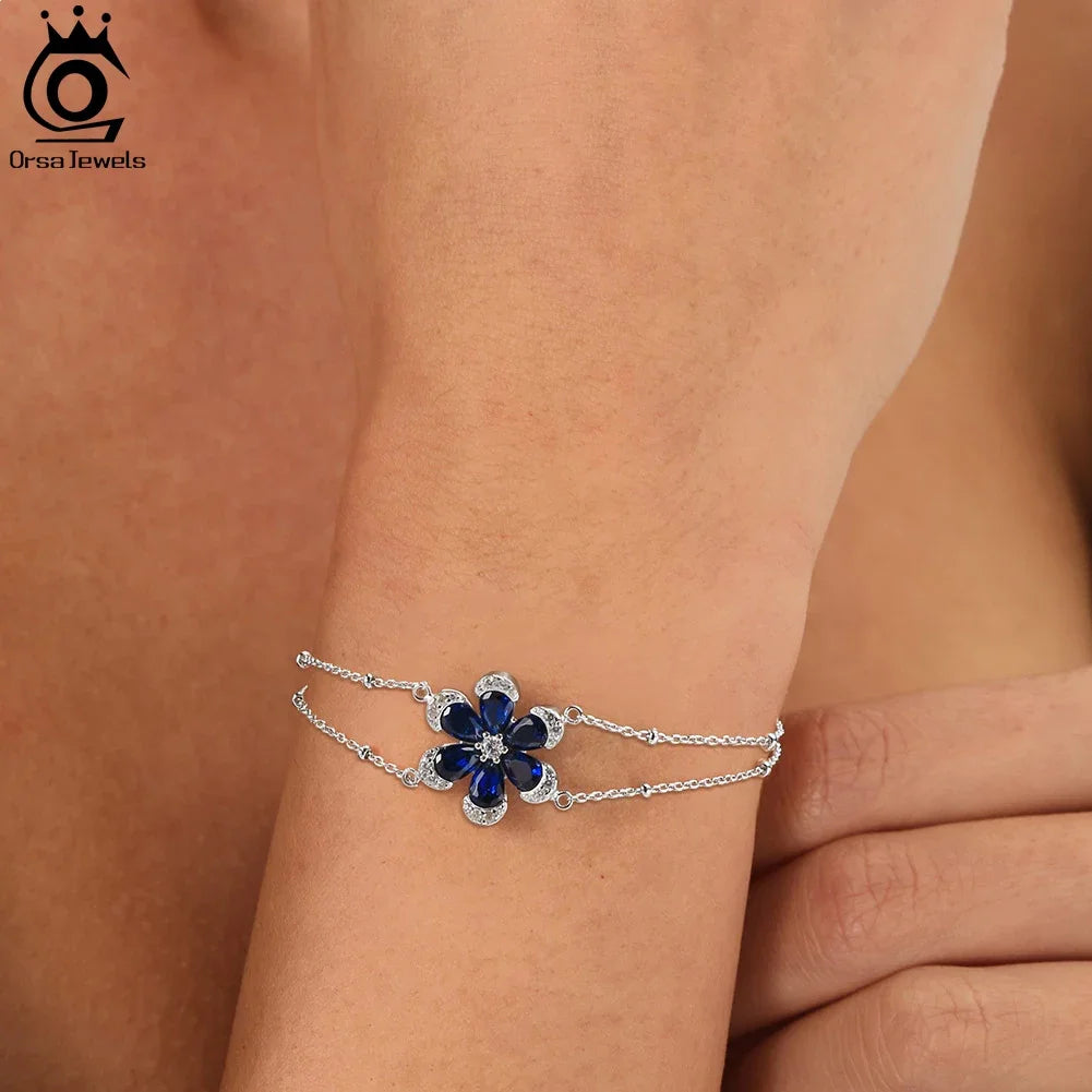 ORSA JEWELS Blue Sapphire Flower Jewelry Set — 925 Sterling Silver & Cubic Zirconia