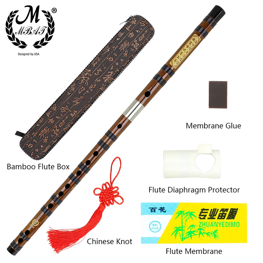 M MBAT Traditional Bamboo Flute — Handcrafted Musical Instrument with Brass Joints