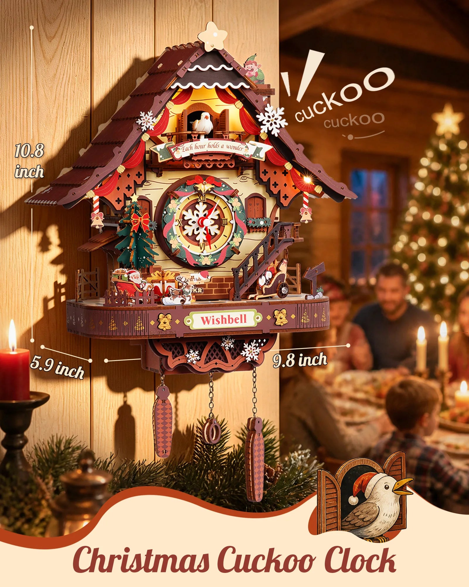 ROKR Christmas Cuckoo Clock — 3D Wooden Mechanical Model Kit