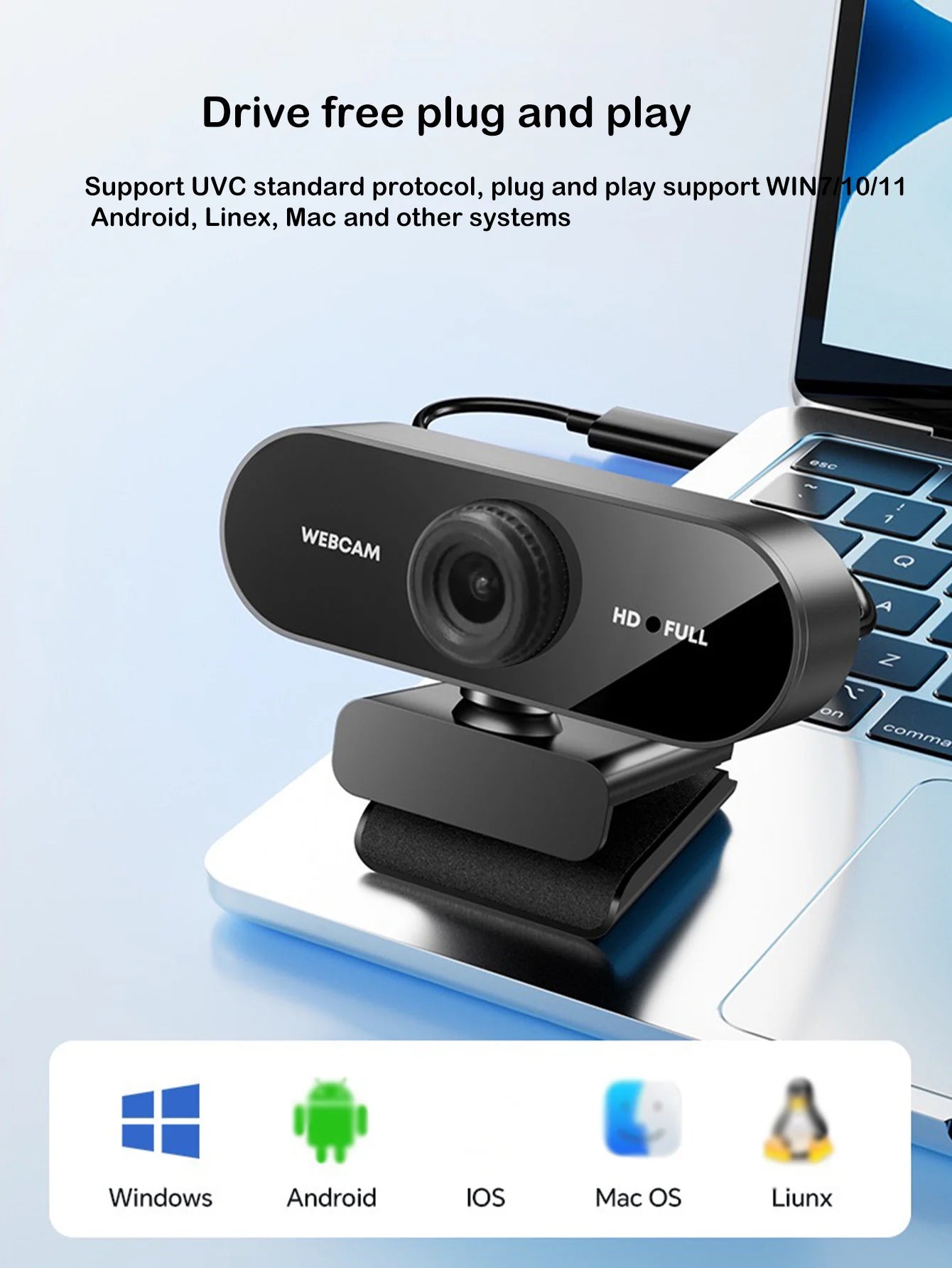 AKKHOO 1080P HD USB Webcam — High Definition Video with Built-In Microphone