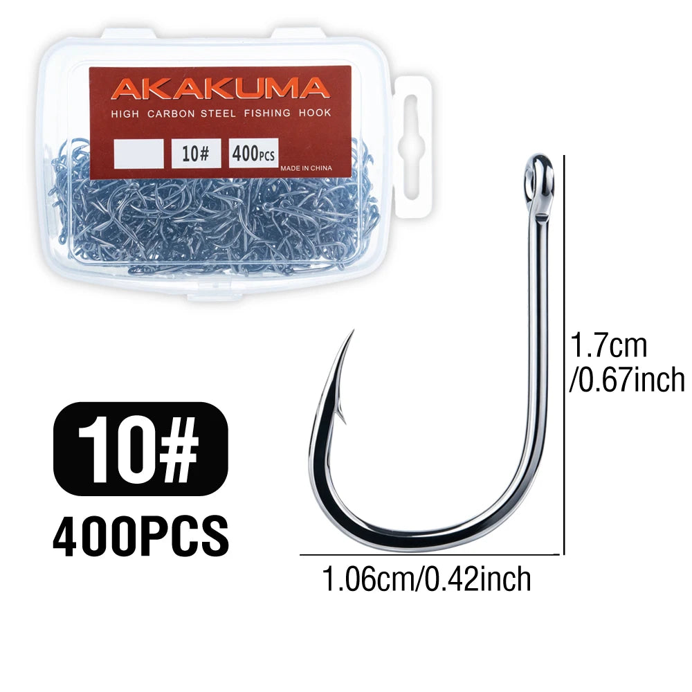 akakuma High Carbon Steel Fishing Hooks — Ultra Sharp Barbed Set, 400 Pieces