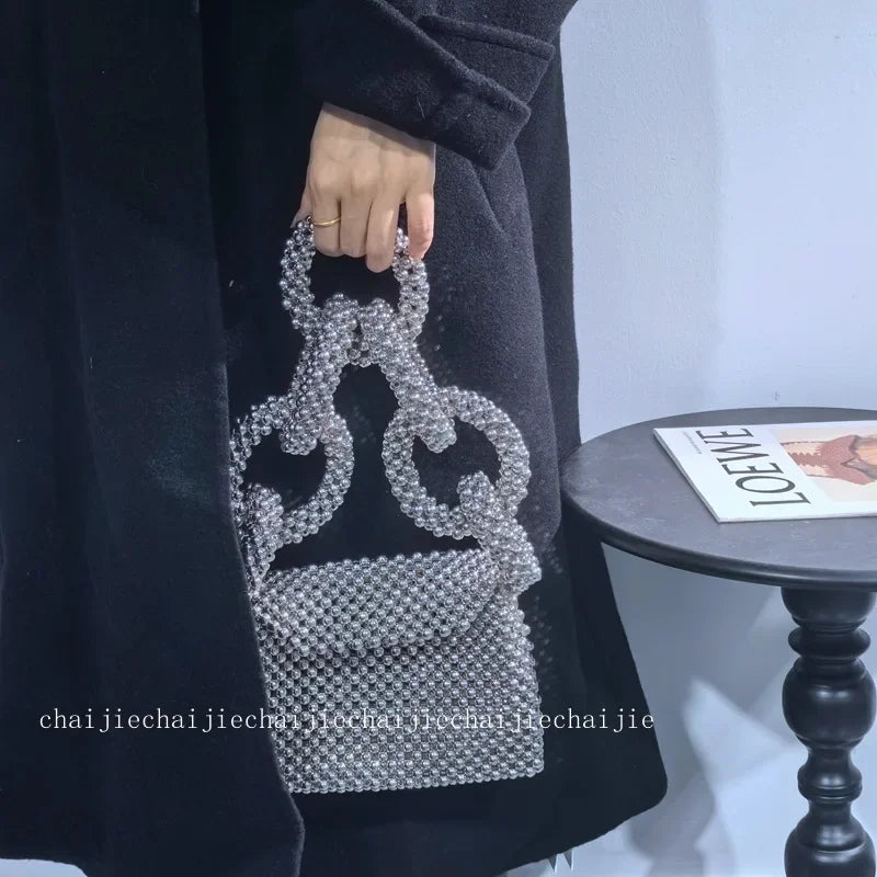 DKQWAIT Beaded Evening Clutch — Elegant Top-Handle Handbag for Parties
