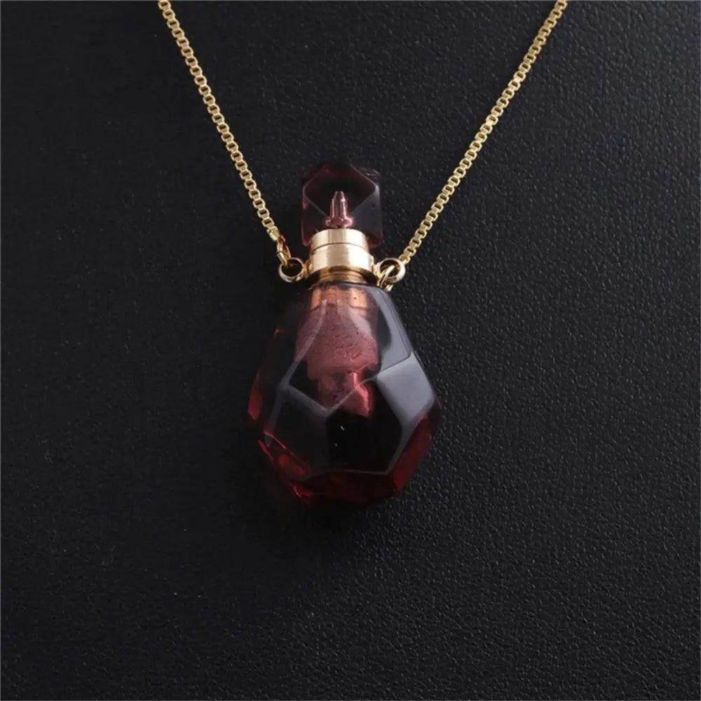 Natural Stone Perfume Bottle Necklace — Essential Oil Diffuser Pendant