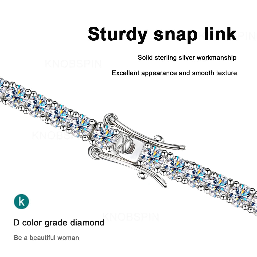 Knobspin Moissanite Tennis Bracelet — Elegant 925 Sterling Silver Jewelry