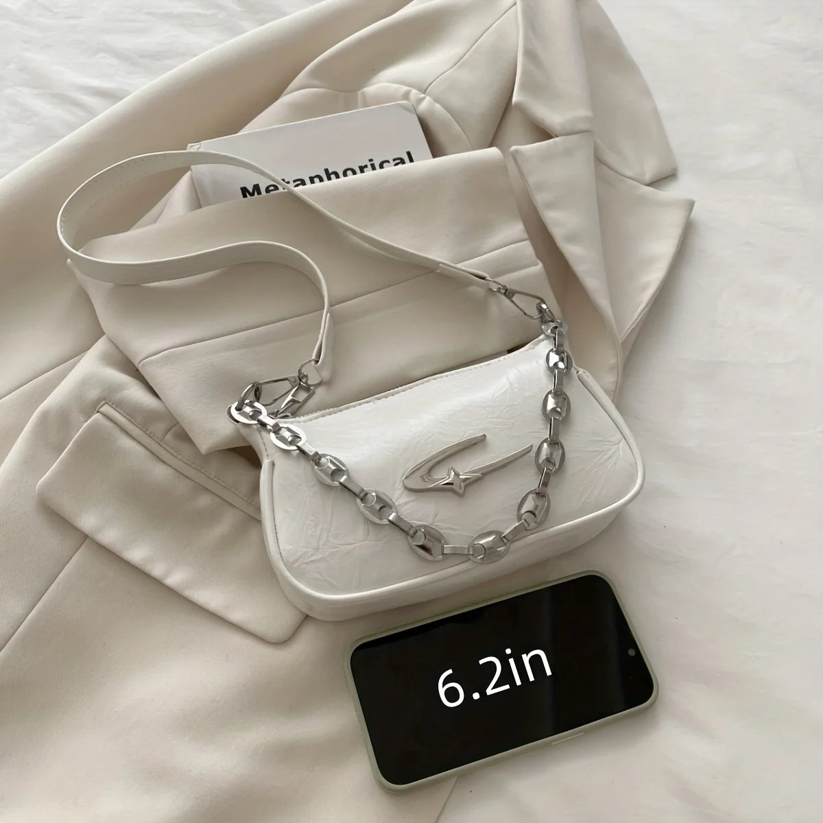 Women's Ruched Crossbody Bag — Elegant Chain Detail Daily Purse