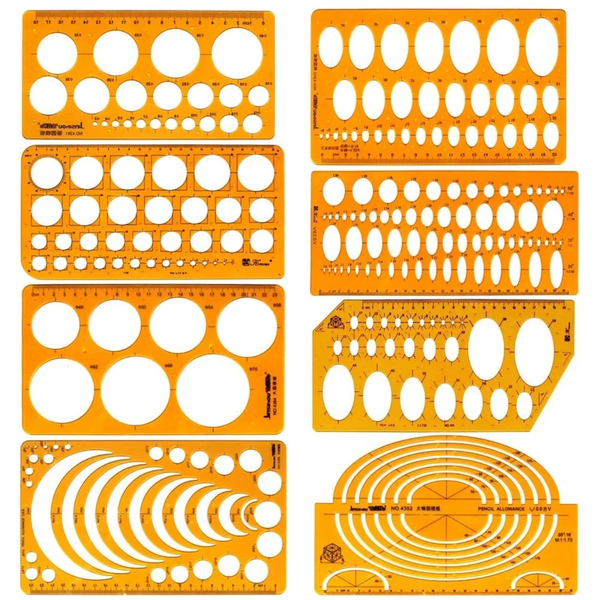 Architectural Drafting Template Set — Round and Oval Shape Rulers