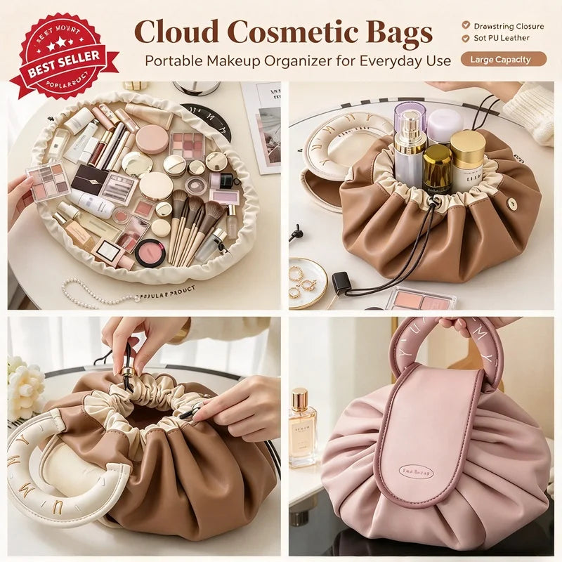 Large Capacity Drawstring Makeup Bag — Portable Travel Toiletry Pouch