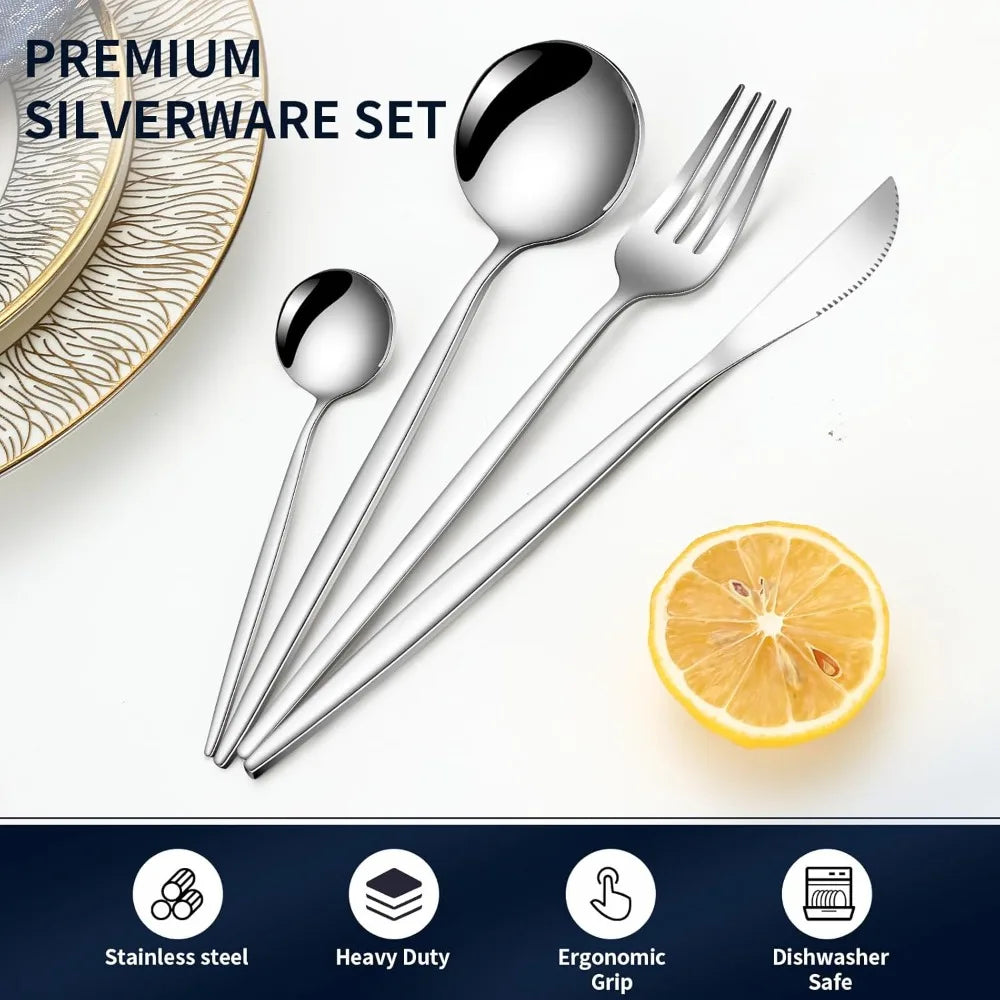 FEB.WIND 24-Piece Stainless Steel Flatware Set — Elegant Dining Tableware Kit