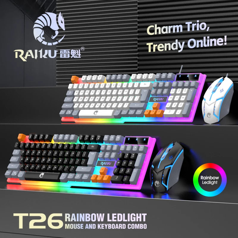 Wired Mechanical Touch Gaming Keyboard and Mouse Set — RGB Backlit Computer Accessories