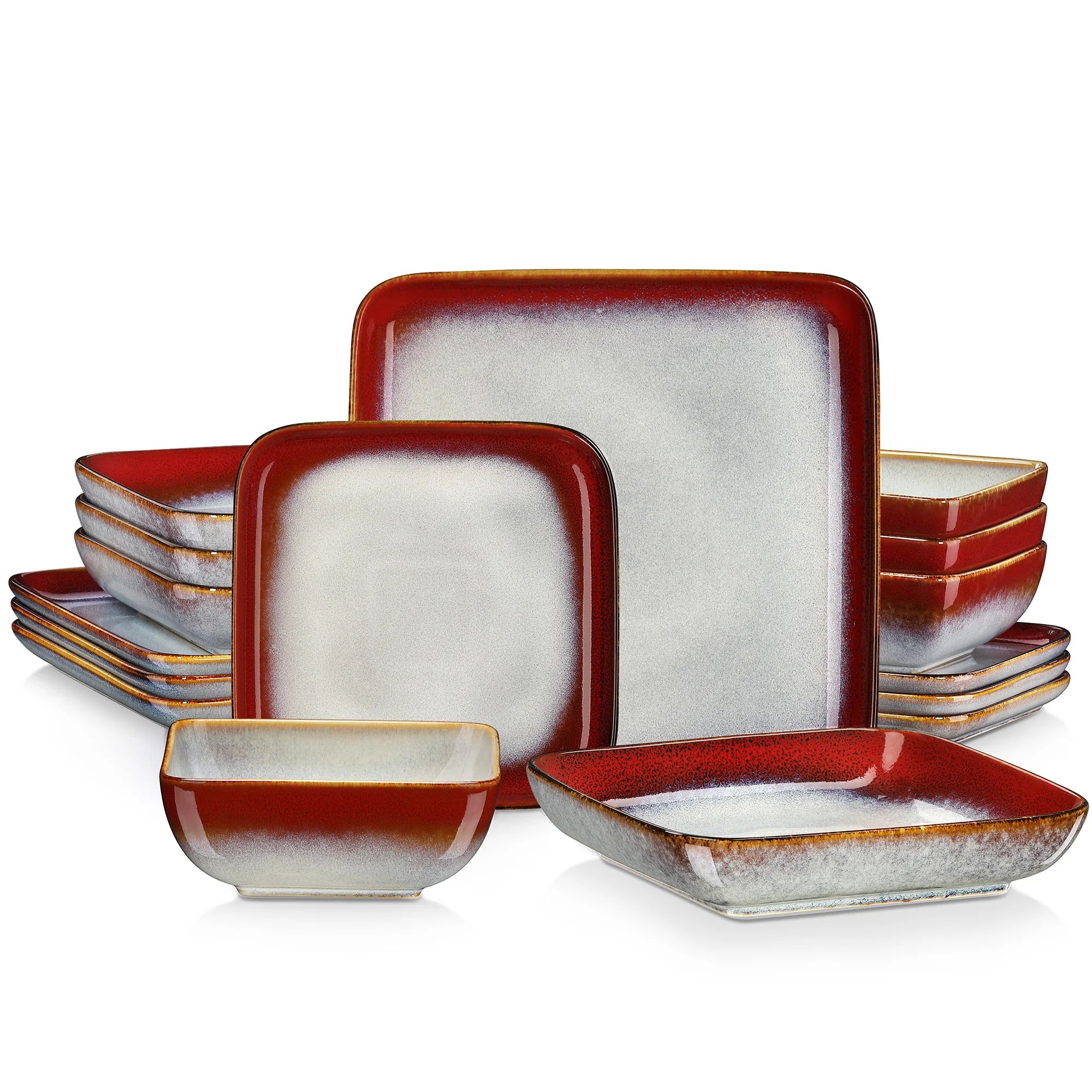 MALACASA Stern 16-Piece Dinnerware Set — Modern Square Ceramic Tableware