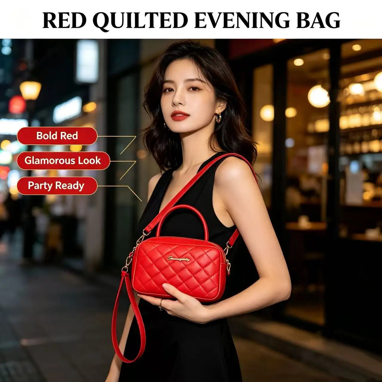 Women's Quilted Square Handbag — Elegant PU Leather Crossbody Purse