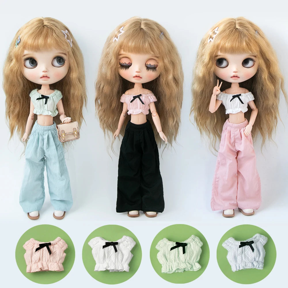 XiDonDon Off-Shoulder Top and Wide-Leg Pants Set — Trendy Doll Outfit