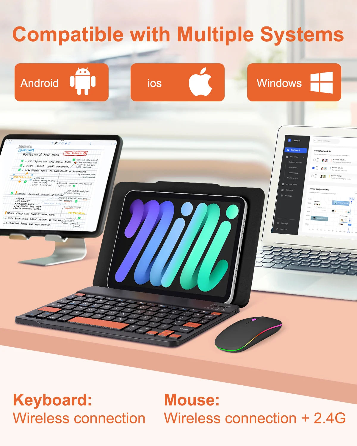 MUSDRMB Foldable Wireless Bluetooth Keyboard — Portable Rechargeable Typing Set with Mouse