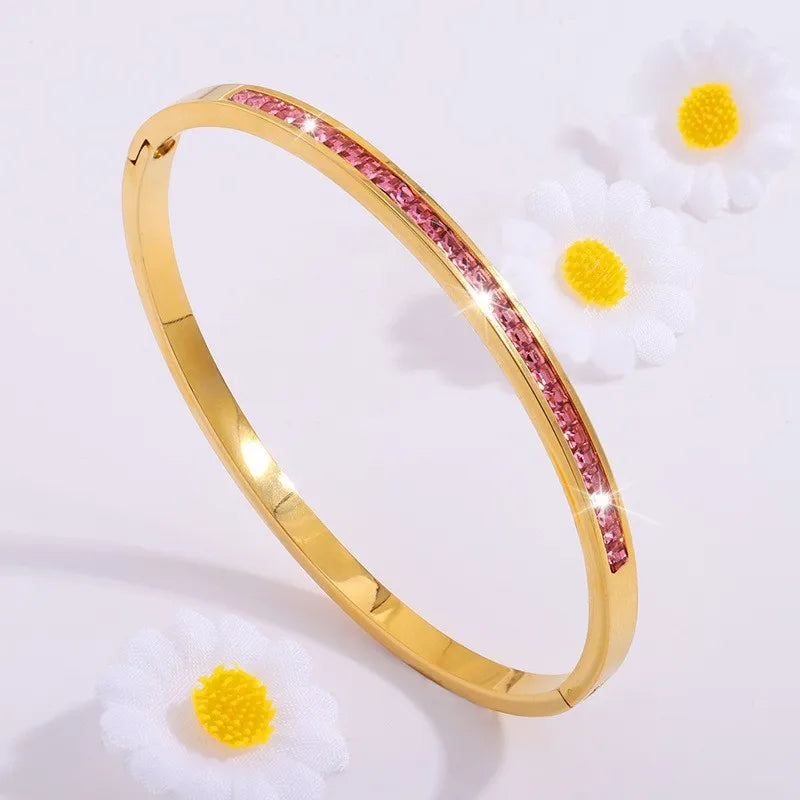 Sparkling Zirconia Stainless Steel Bracelet Set — Stackable Cuff Bangles for Women
