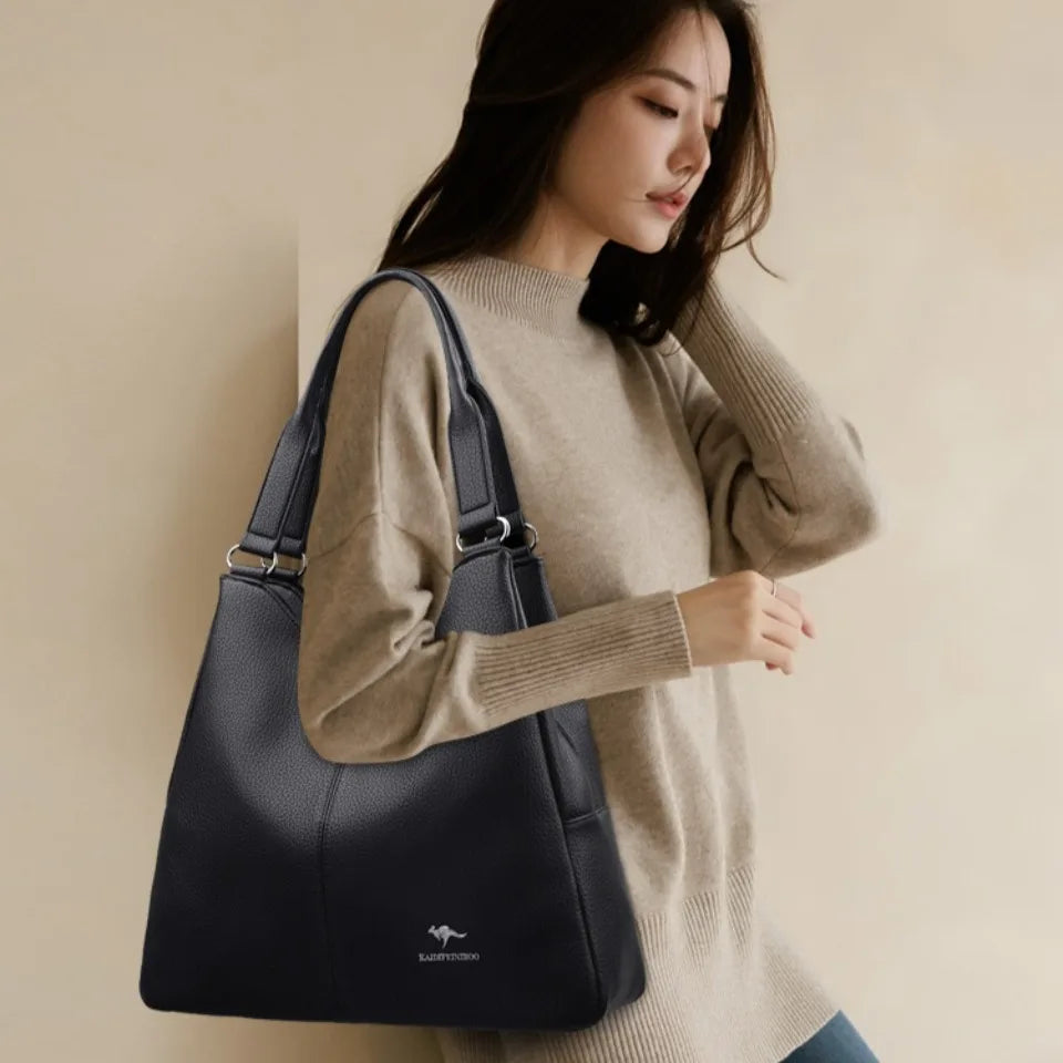 VANDERWAH Leather Top-Handle Hobo Bag — Large Capacity Fashion Tote