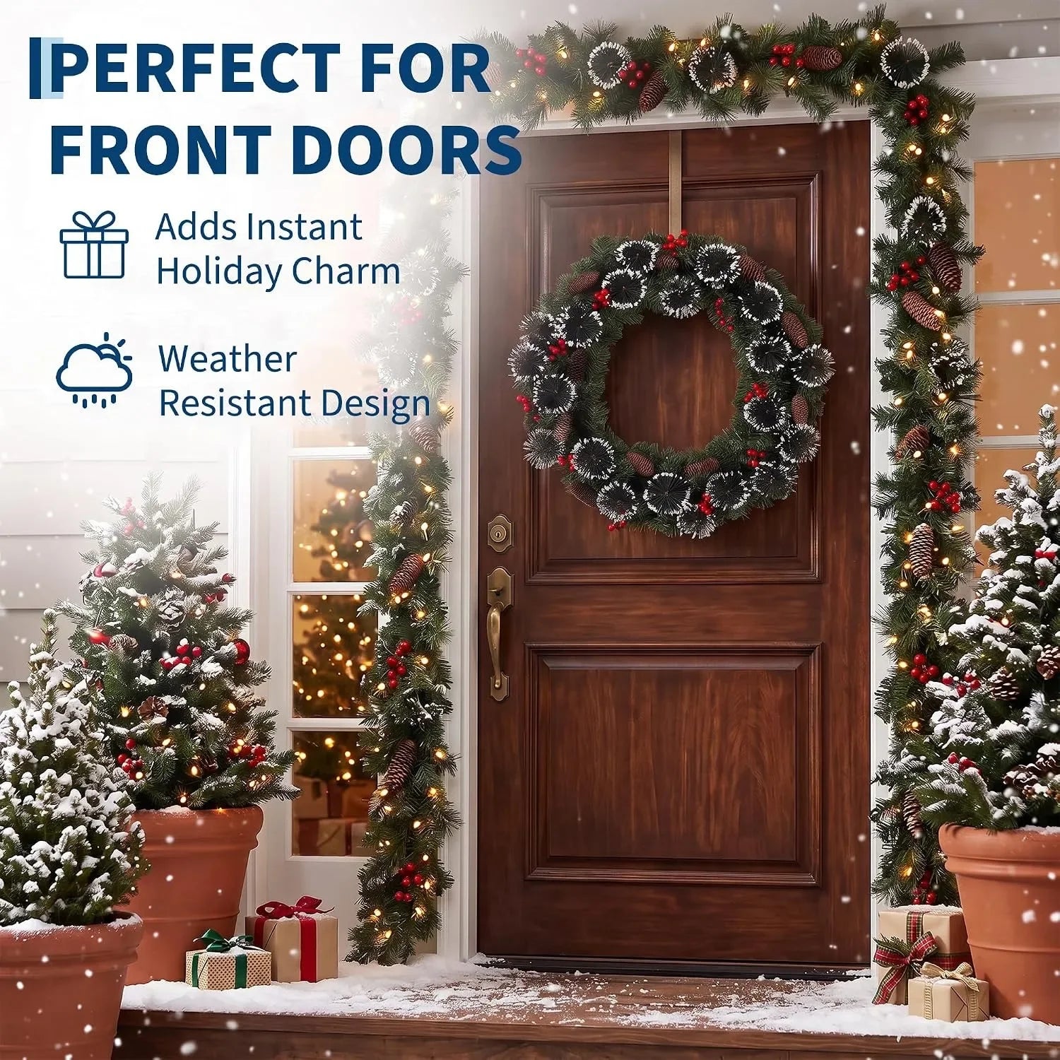 Pre-Lit Artificial Christmas Wreath — Warm White LED Lights & Red Berries