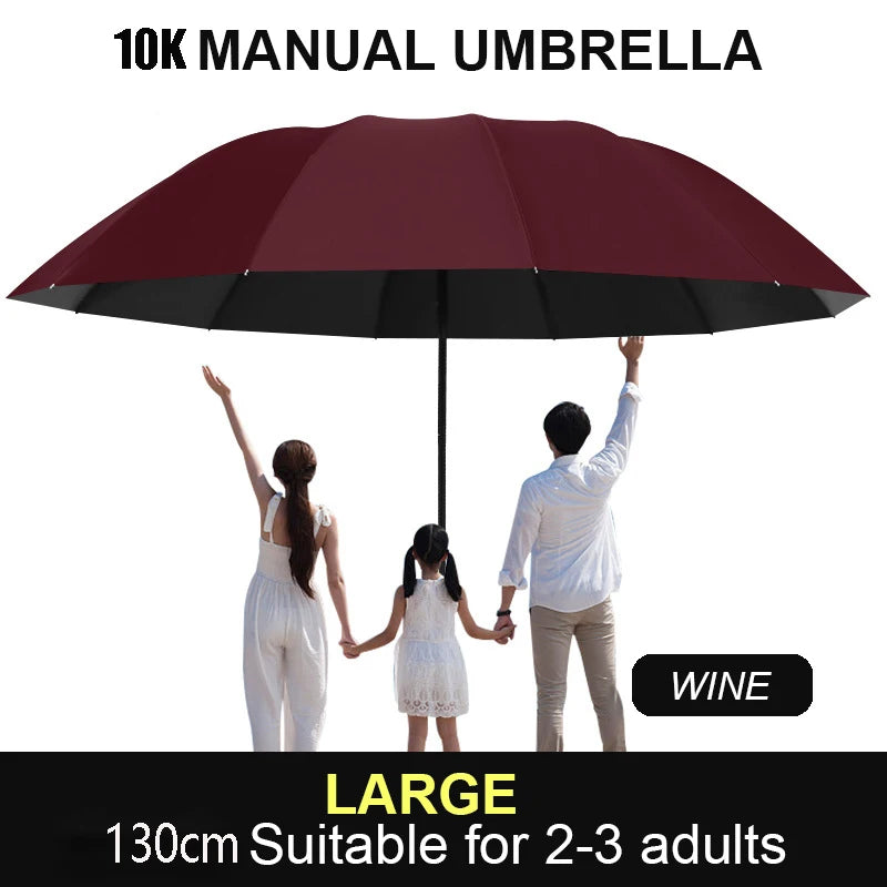 Large Ten-Bone Folding Umbrella — Windproof & UV Protection, 130cm