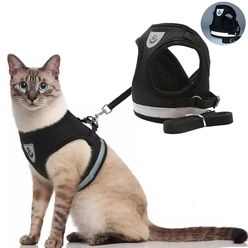 Reflective Mesh Pet Harness and Leash Set — Breathable Adjustable Vest