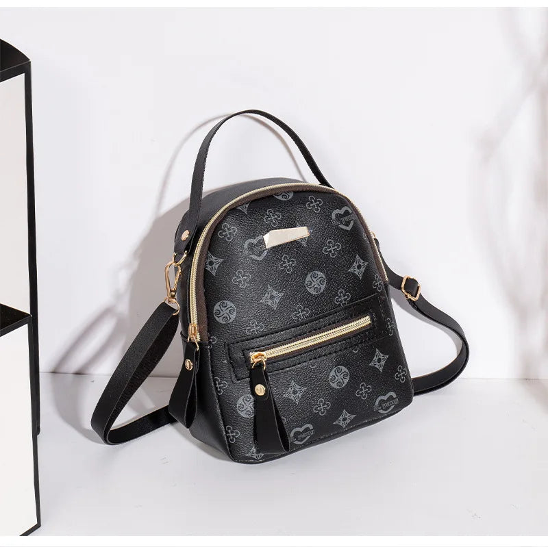 Women's Geometric Mini Backpack — Lightweight PU Leather Daypack
