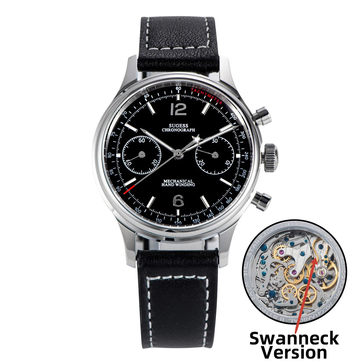 SUGESS 1963 Pilot Watch — Mechanical Chronograph Panda Wristwatch