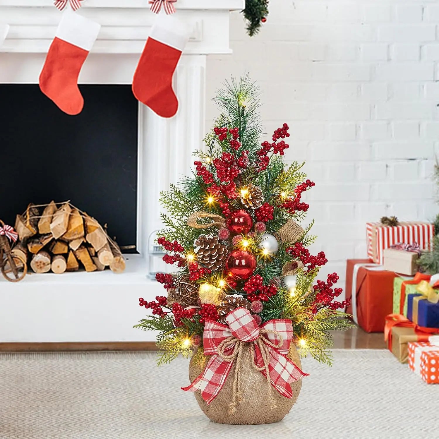 Garvee 24-Inch LED Christmas Tree — Pre-Lit Tabletop Decor with 8 Lighting Modes