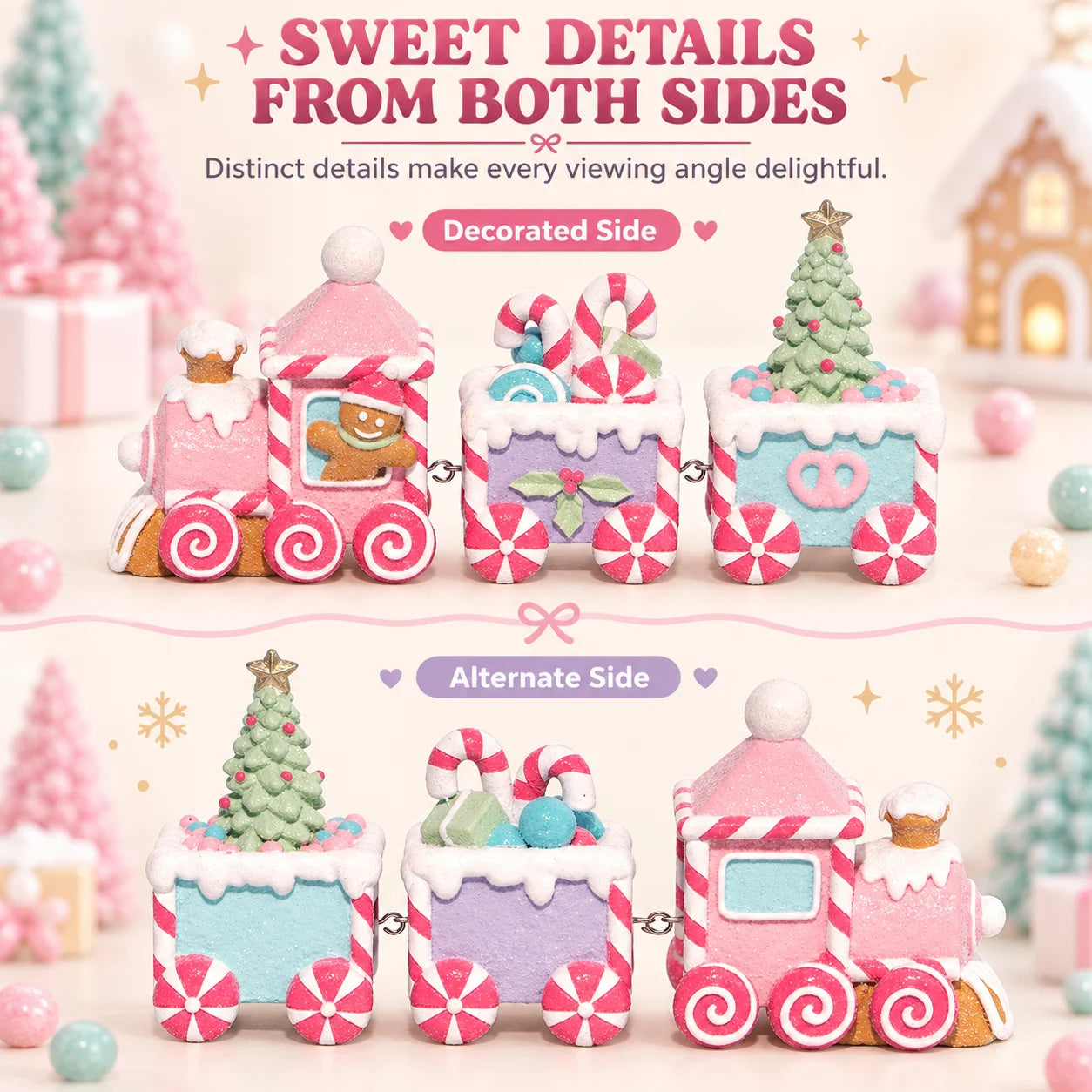 Hodao Gingerbread Christmas Train Set — 3-Piece Sweet-Themed Resin Figurine