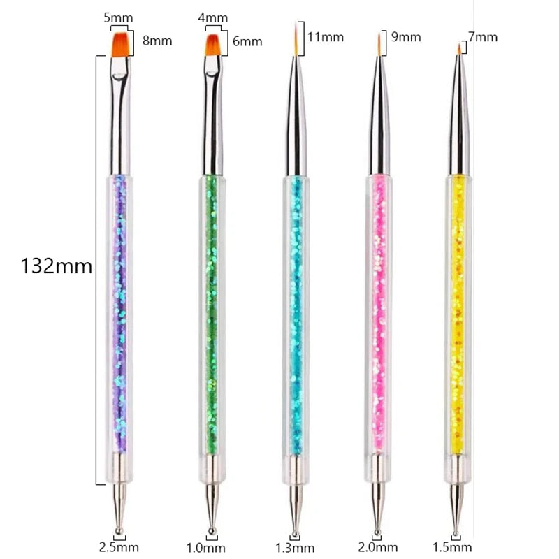 5-Piece Nail Art Tool Set — Dotting Pens and Brushes for Manicure Designs