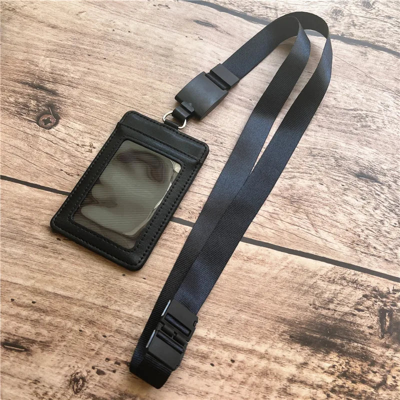 Retractable PU Leather Badge Holder — Adjustable ID Necklace with Lanyard