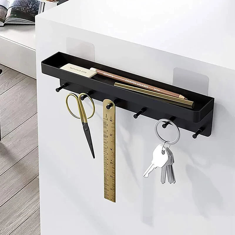 Wall Mounted Storage Rack — Multi-Purpose Organizer with 6 Hooks
