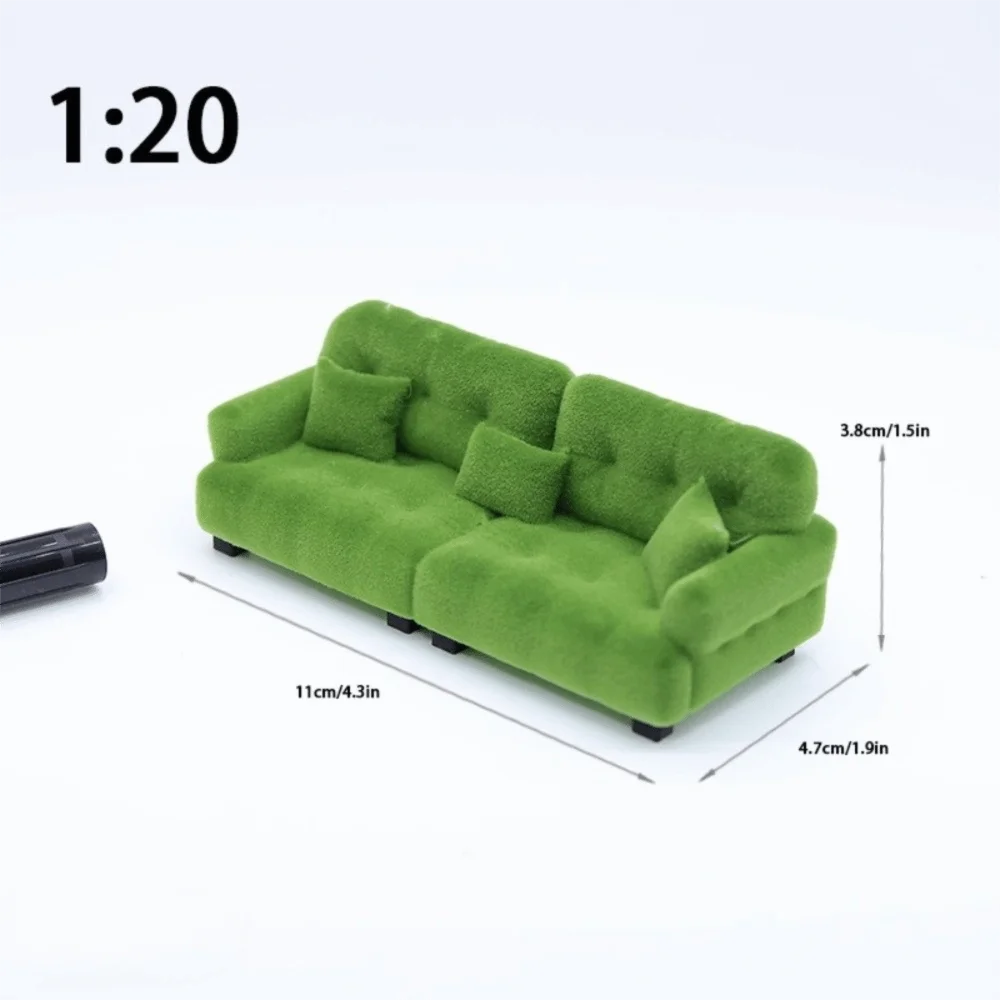 Miniature Flocking Sofa Model — Dollhouse Living Room Furniture Accessory