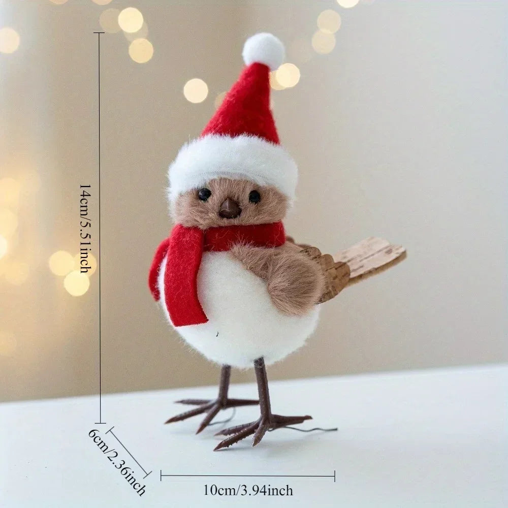 Festive Foam Bird Ornaments — Christmas Tree Pendants with Red Scarves