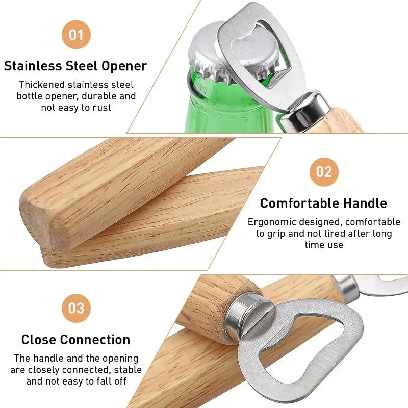 Stainless Steel and Wood Bottle Opener — Durable Manual Kitchen Tool