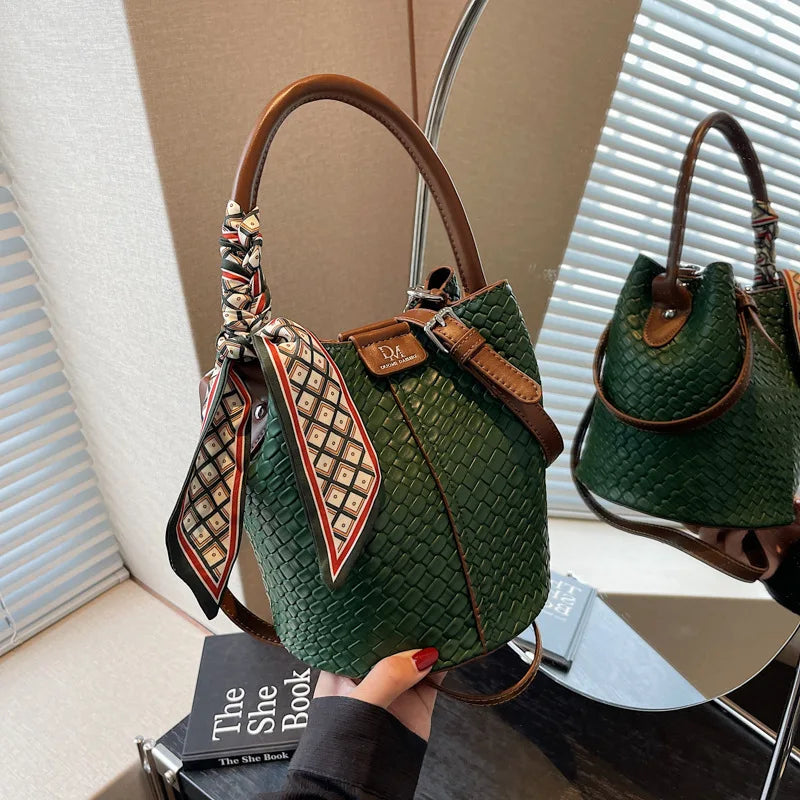 Women's Woven Bucket Bag — Elegant Crossbody Purse for Travel & Formal Events