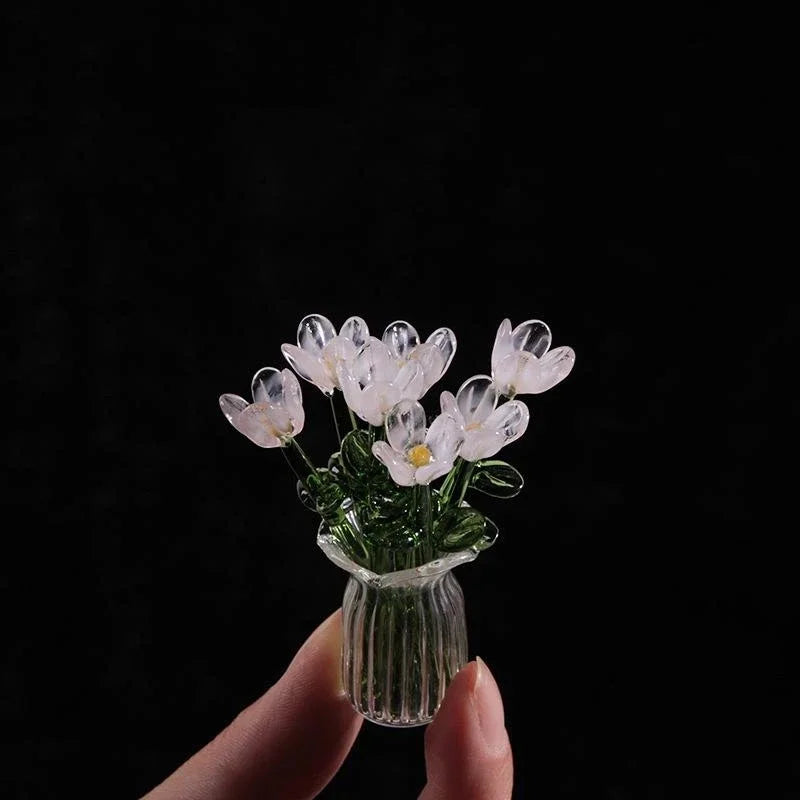 Handcrafted Glass Flower Sculpture — Lifelike Floral Bouquet Decor