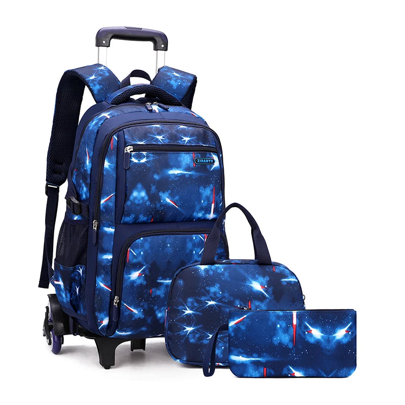 Rolling School Backpack with Lunch Box — Wheeled Trolley Bag for Students