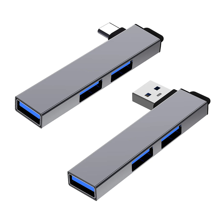 3-Port Aluminum USB Hub — High-Speed Data Splitter for Laptop and PC