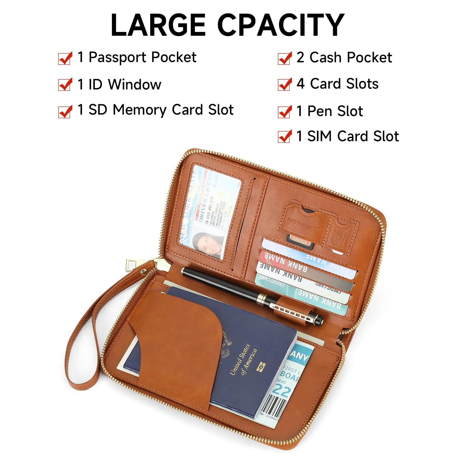 Mcneely Travel Passport Wallet — RFID Blocking Organizer with Wristlet