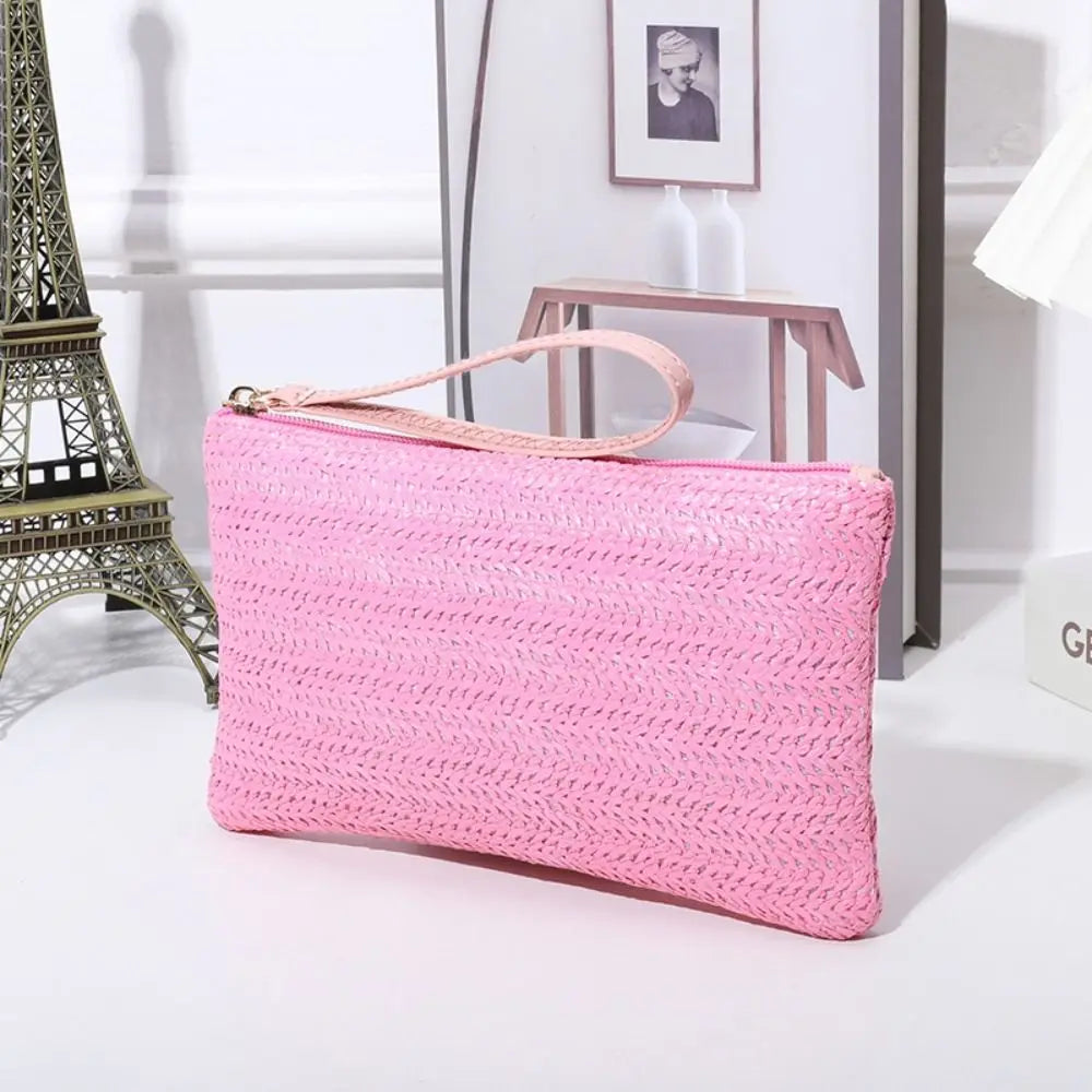 Woven Straw Wristlet Clutch — Stylish Bohemian Beach Bag & Wallet