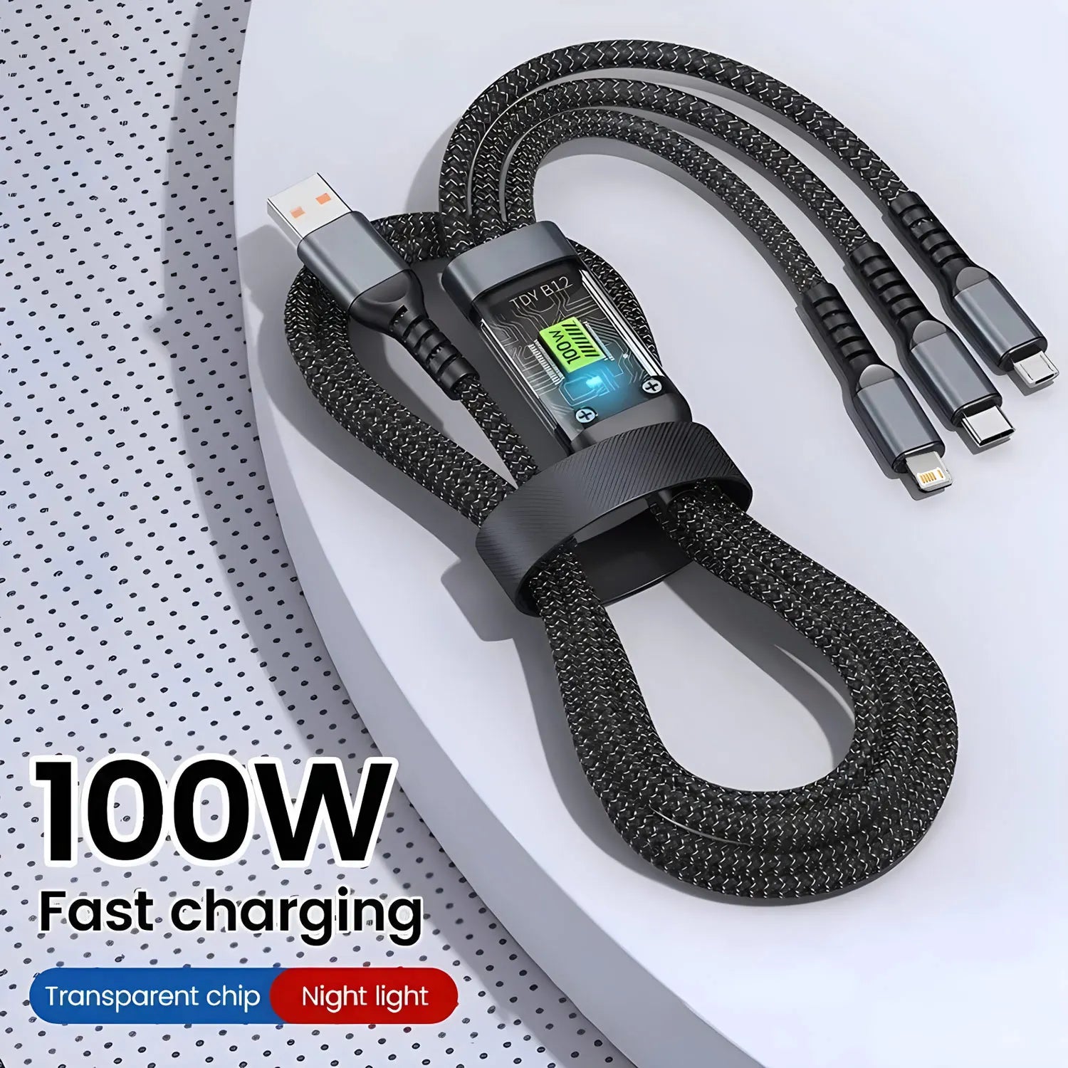 3-in-1 Fast Charging Cable — 100W Nylon Braided Multi-Device Cord