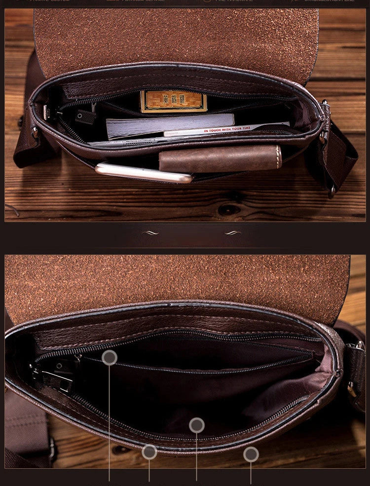 Men's PU Leather Messenger Bag — Vintage Business Crossbody Satchel