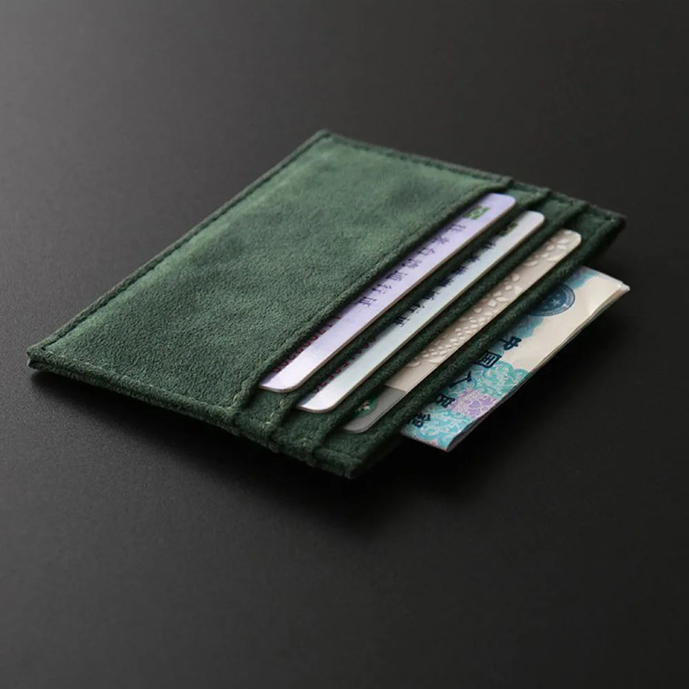 Slim Suede Leather Card Holder — Minimalist Multi-Slot Wallet